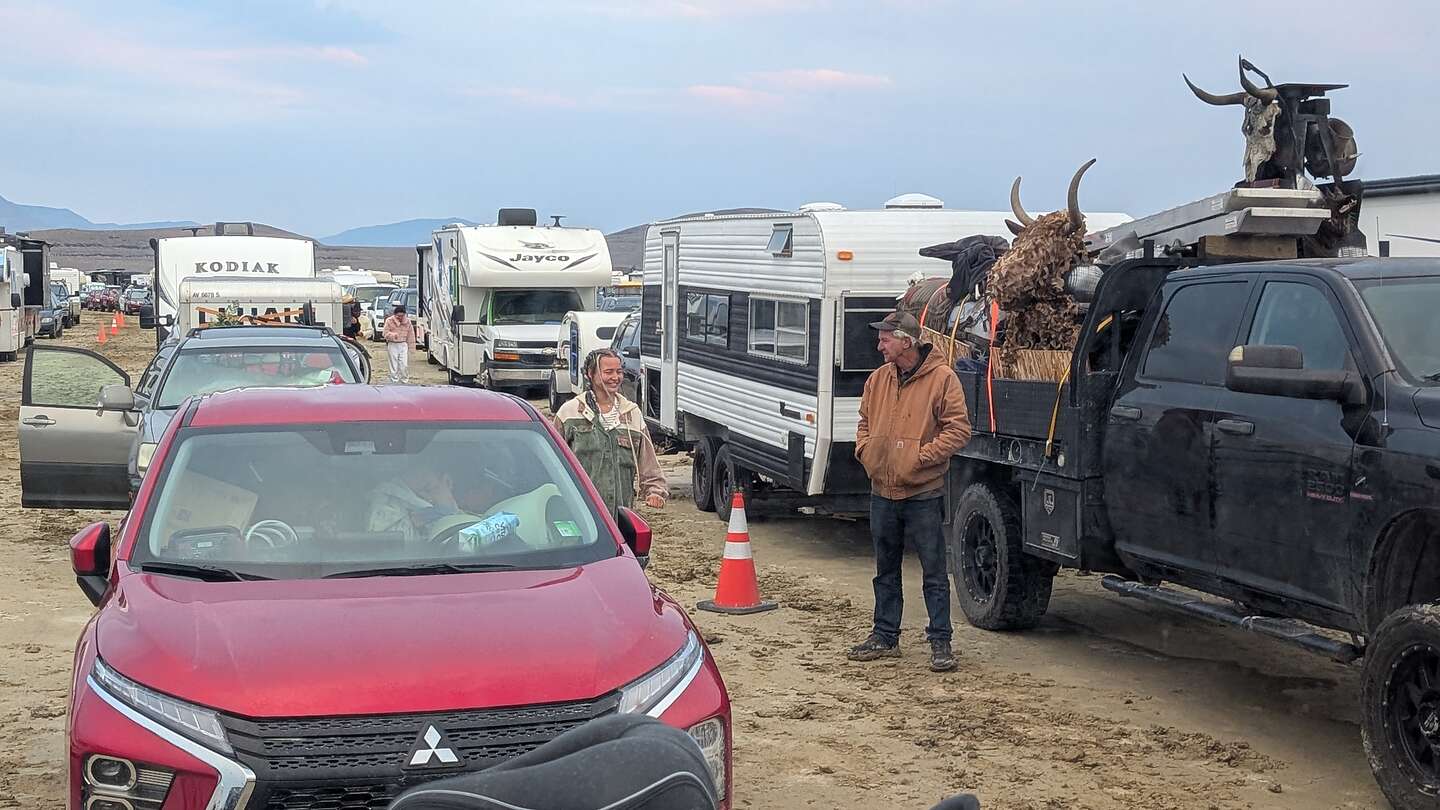 The next morning after sleeping in vehicles