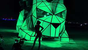 Huggzilla with dancer