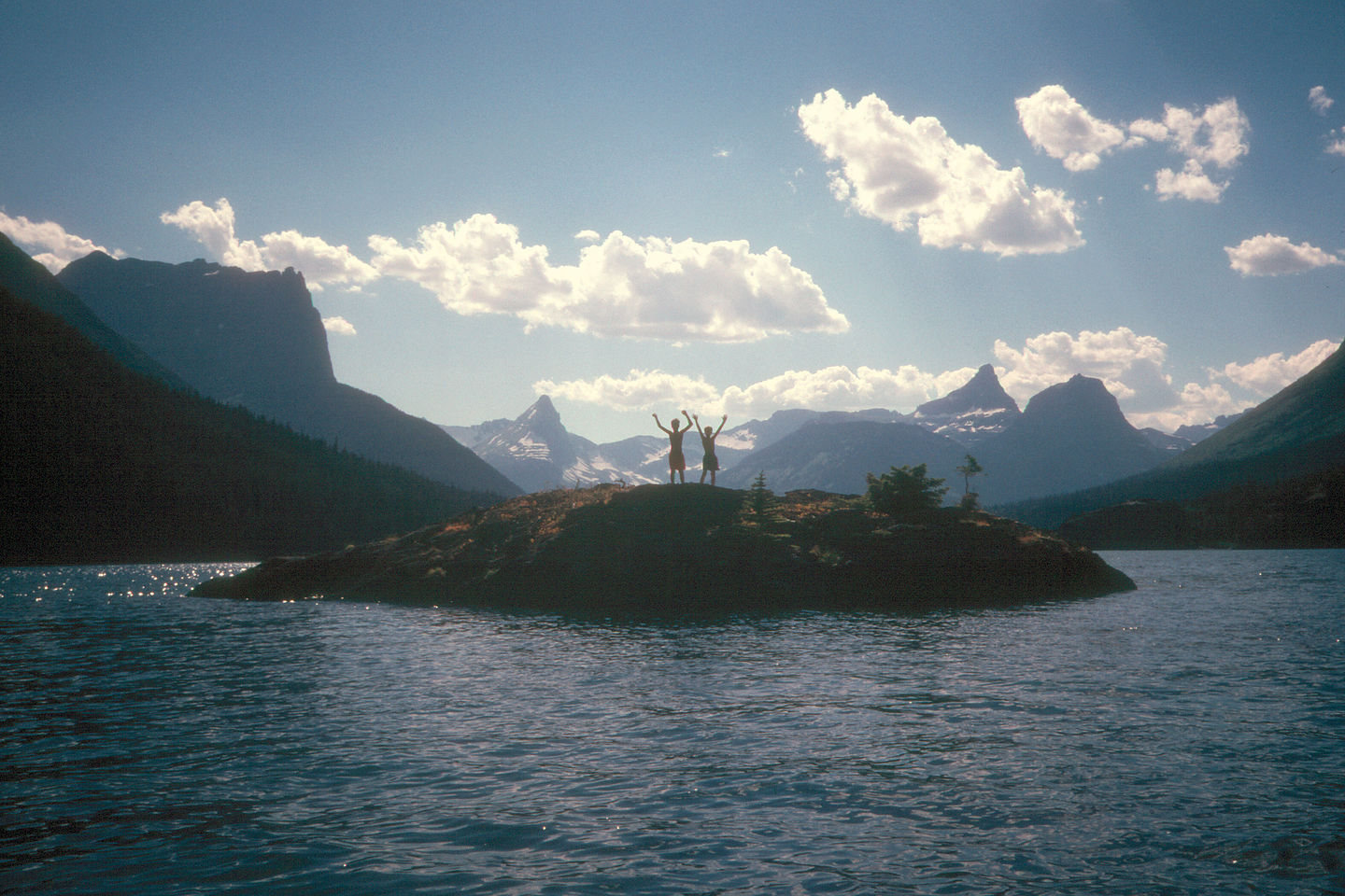 Boys stranded on an island in St. Mary's Lake