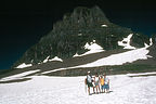 Family on glacier along Hidden Lake Trail