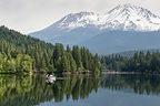 Lake Siskiyou Boat with Mount Shasta