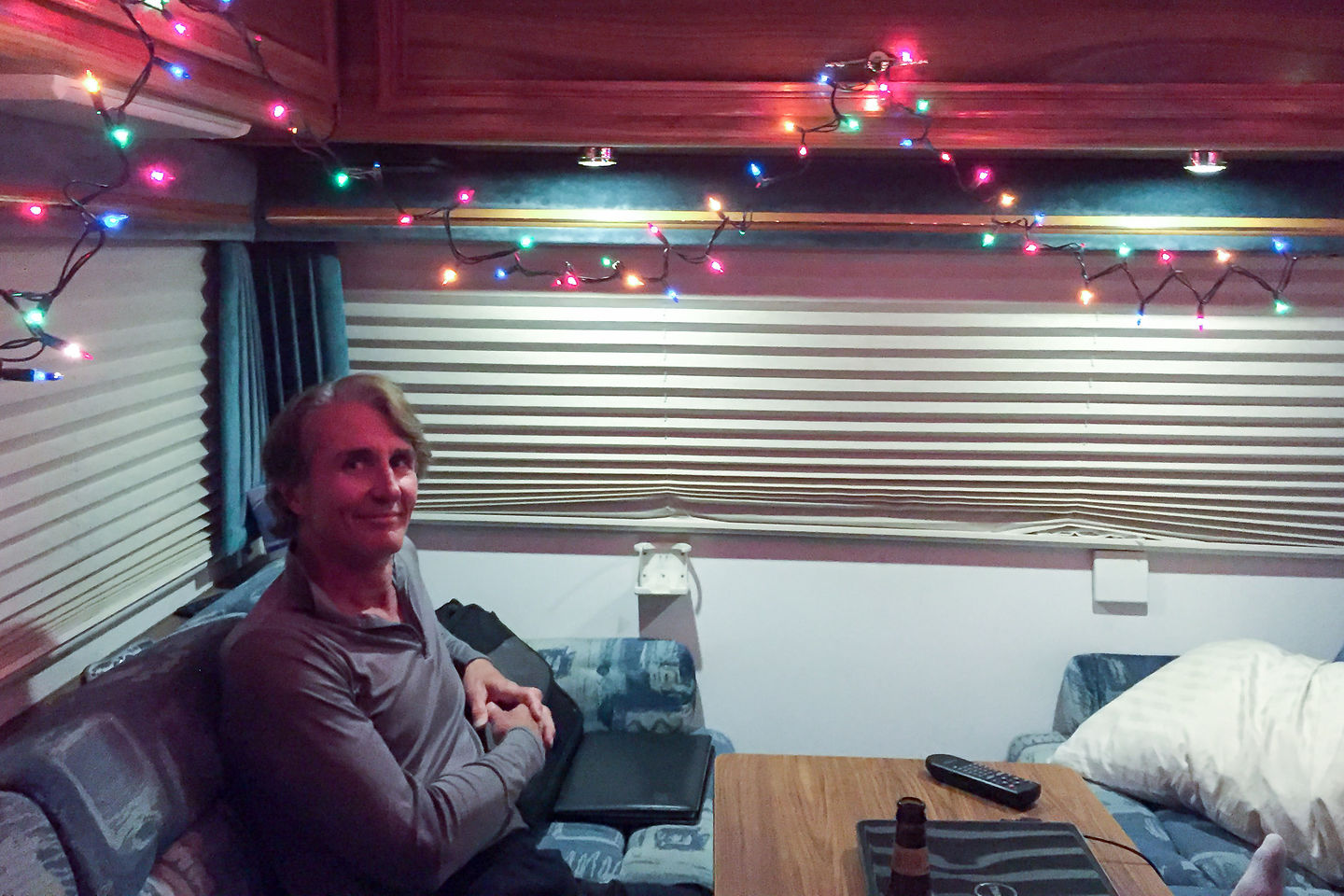 Herb in RV with XMAS Lights