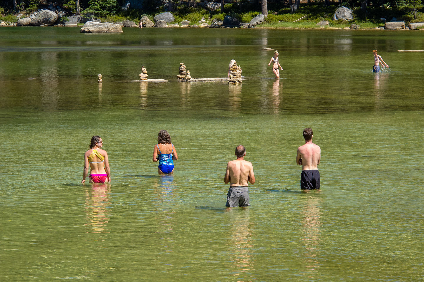 Cairn sculptures in Tenaya Lake