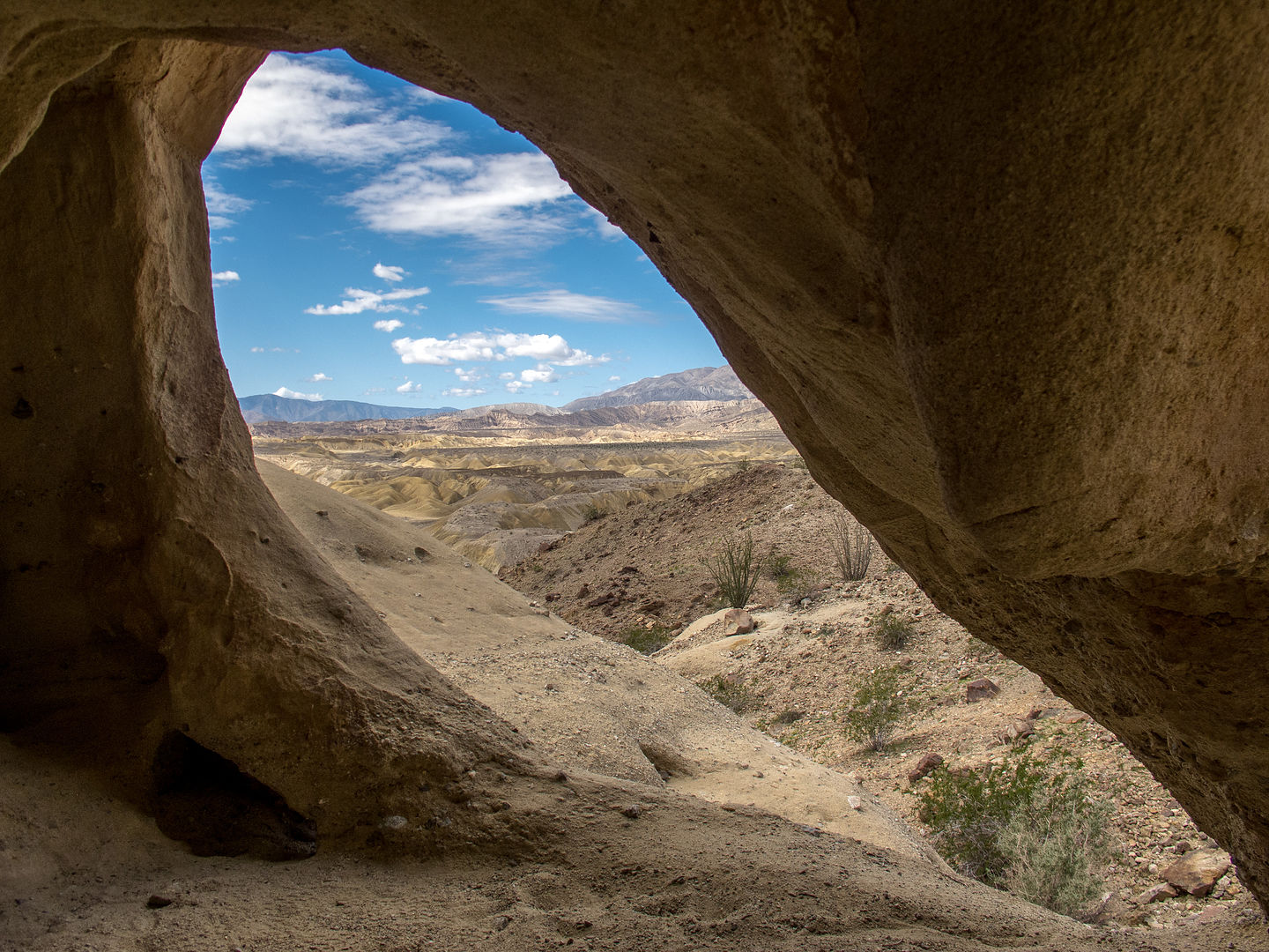 View looking out from inside the caves