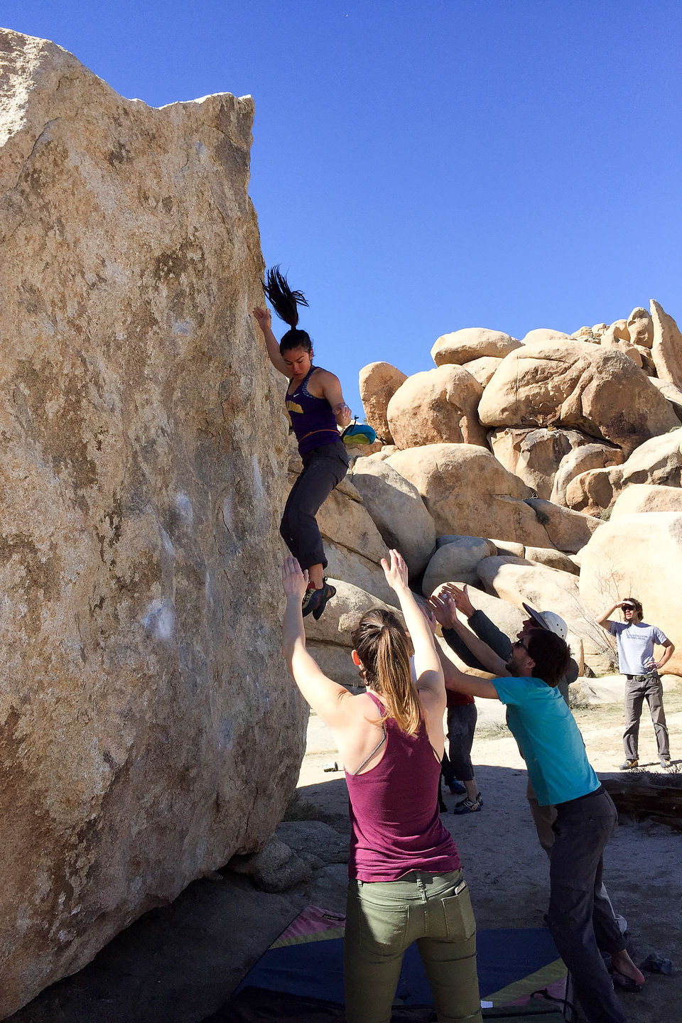 Celeste (followed by her pony tail) coming off Bachar Boulder