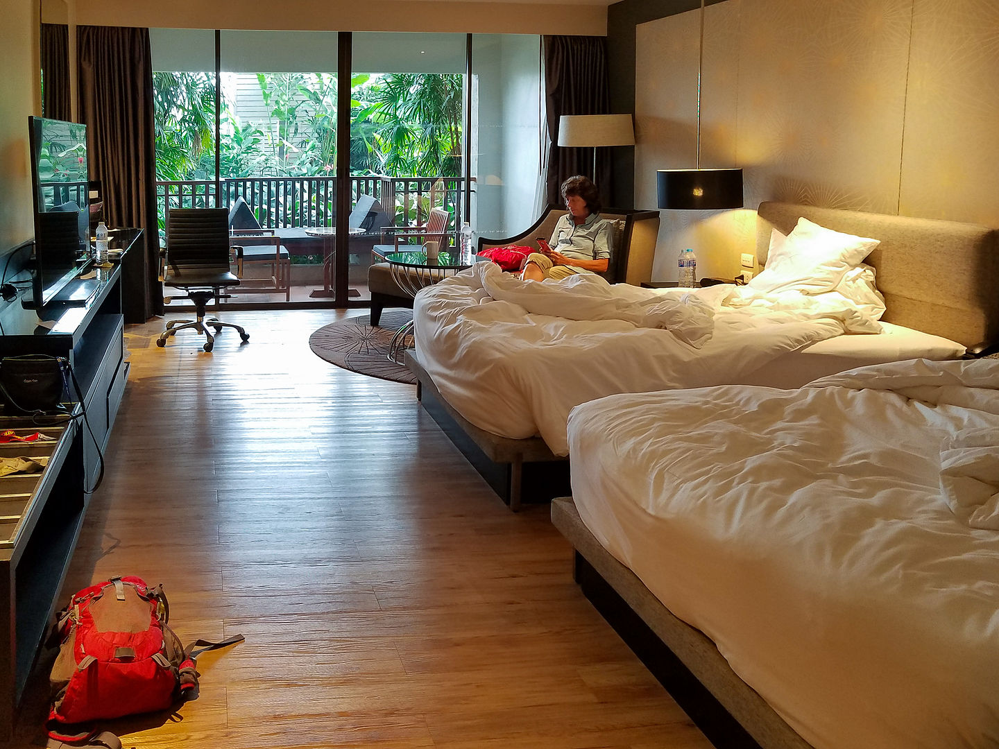 Lolo relaxing in our room in the lovely Le Meridien Chiang Rai