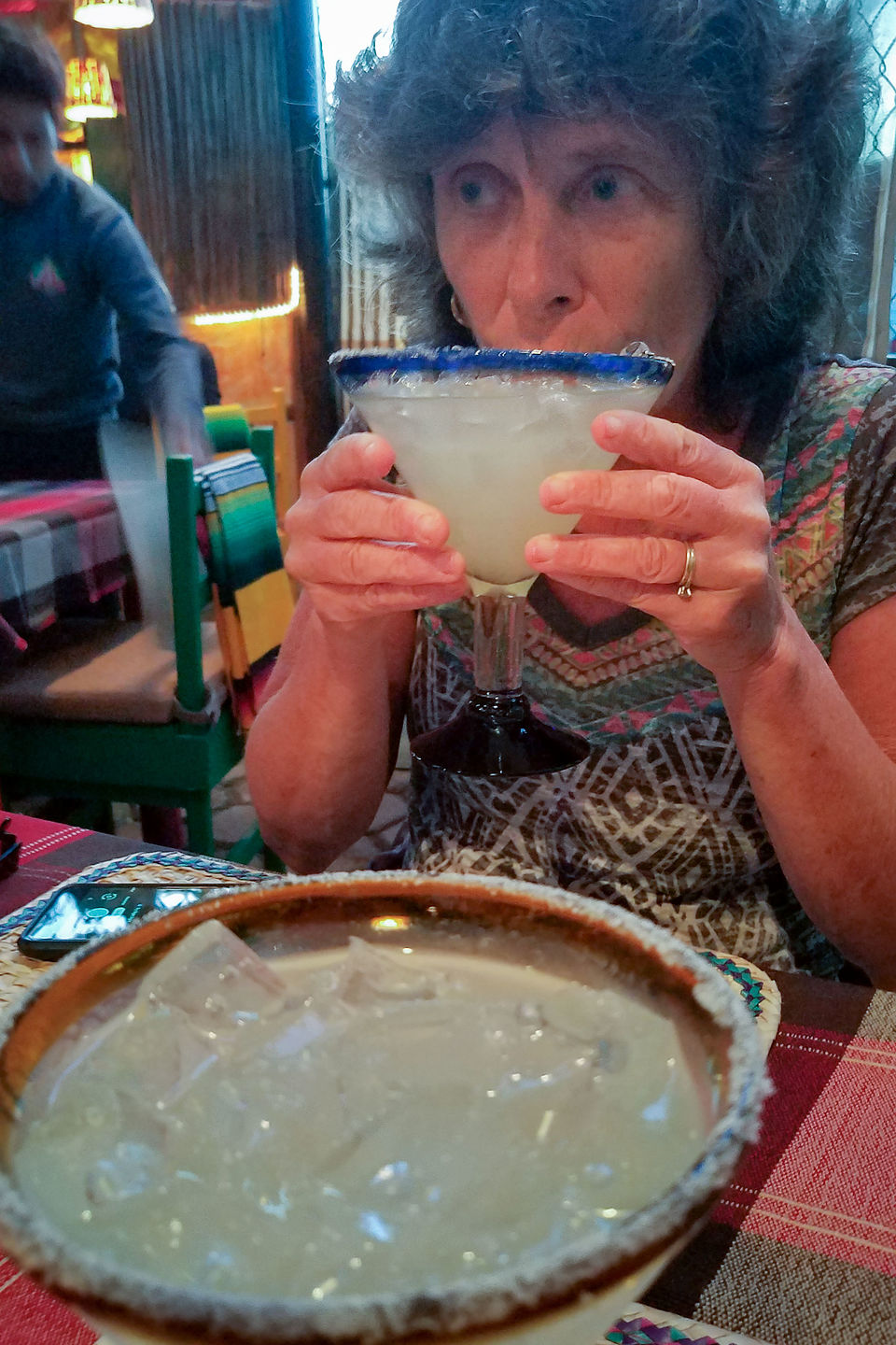 Lolo enjoying her margarita