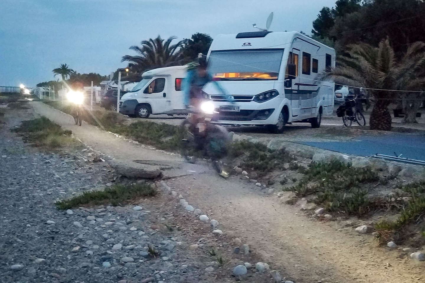 Night time mountain bikers whizzing past our campsite