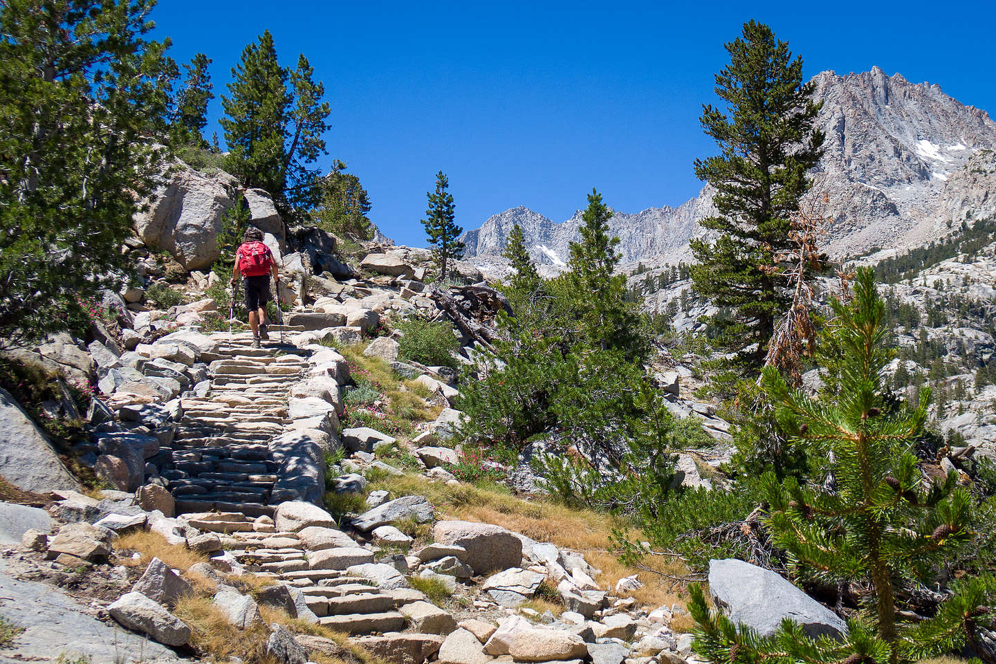 Hiking the rock steps on the way to Lake Sabrina 