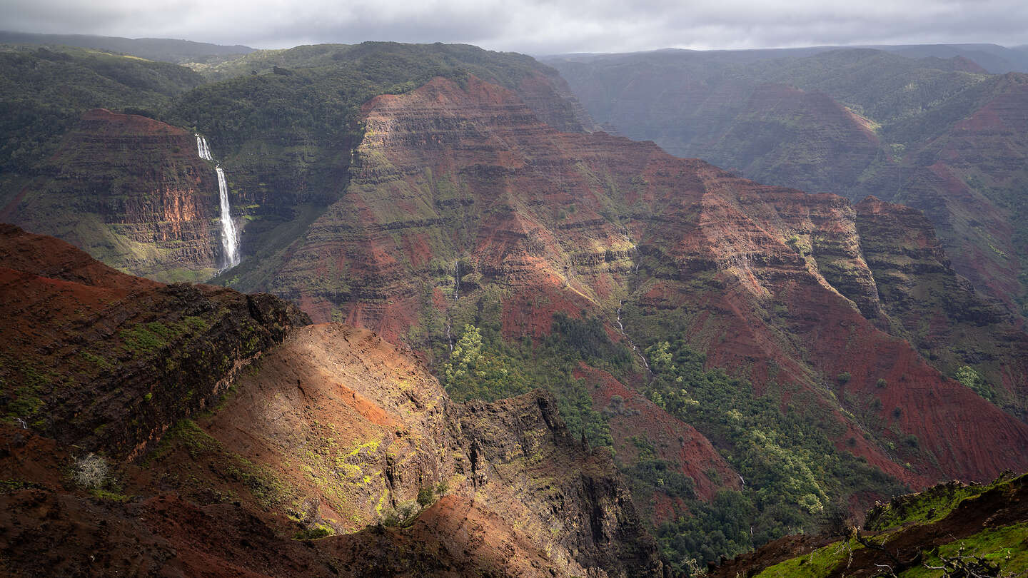 Light hits Waipo'o Falls