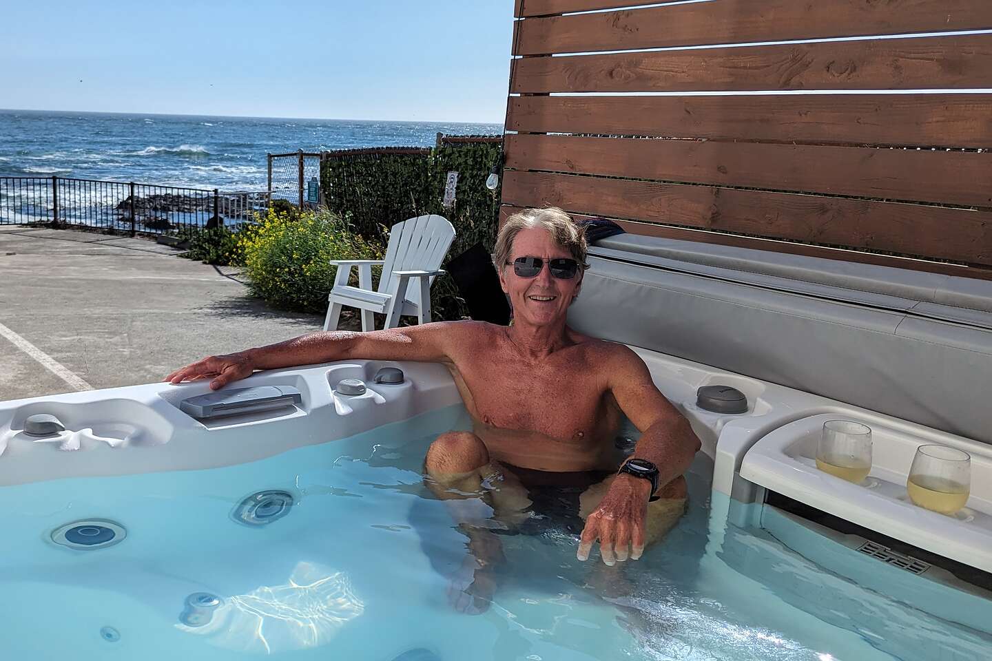 Herb enjoying the hot tub